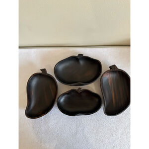 Vintage Unbranded Wooden Fruit chili pepper Shaped appetizer Bowls Set Brown